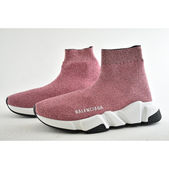 Balenciaga Women Speed Sock Trainer Pink Glitter White Black Runner Sneakers 42 - Picture 10 of 12
